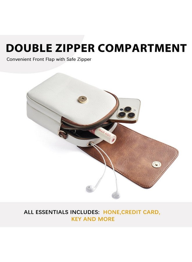 Small Crossbody Bags For Women Trendy Leather Phone Wallet Purses Handbags Adjustable Guitar Strap (D02Brown With Beige)