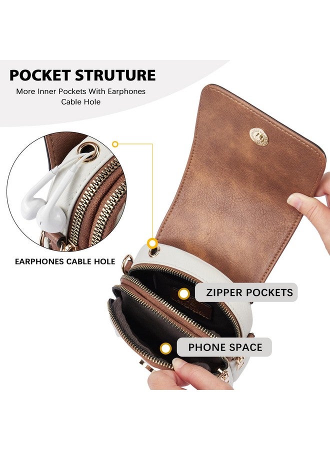 Small Crossbody Bags For Women Trendy Leather Phone Wallet Purses Handbags Adjustable Guitar Strap (D02Brown With Beige)