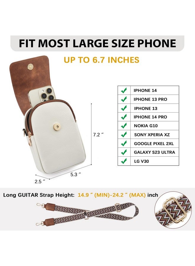 Small Crossbody Bags For Women Trendy Leather Phone Wallet Purses Handbags Adjustable Guitar Strap (D02Brown With Beige)