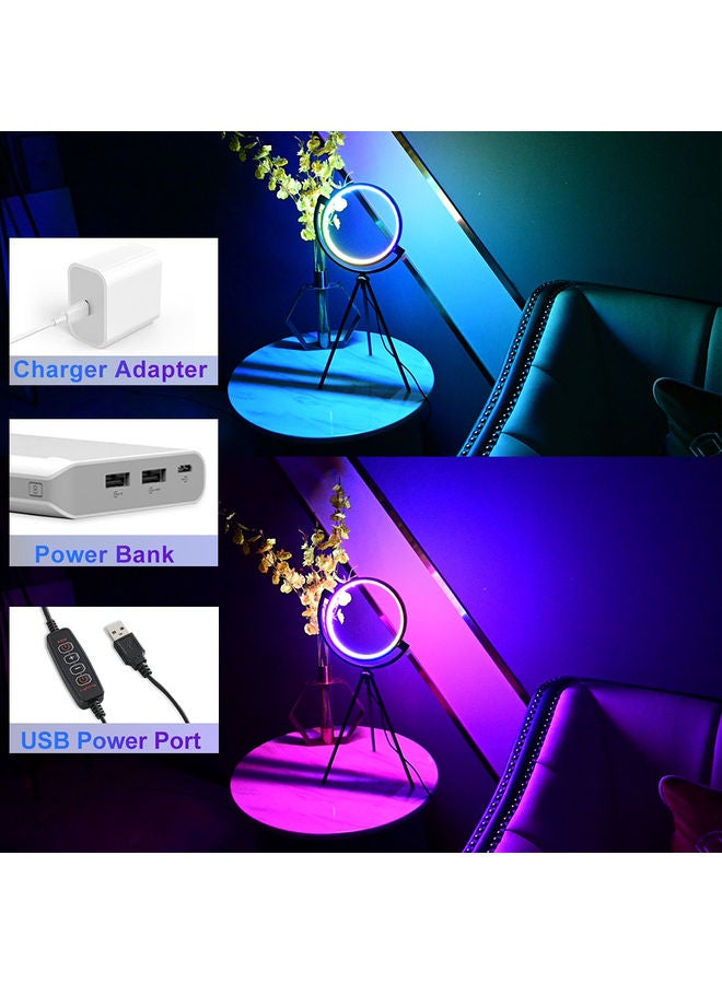 RGB LED Ring Tripod Bedside Night Light With USB Button Switch Black