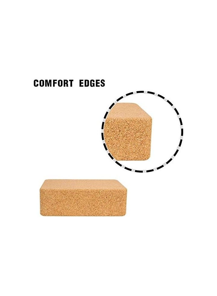 Cork Yoga Blocks, 2 Pack, 22.8x15.2x7.6cm, High Density Solid Natural Cork Yoga Brick with Comfortable Edge to Improve Balance, Strength and Flexibility