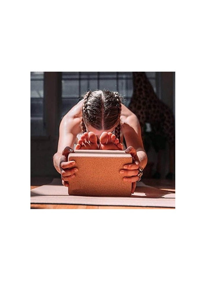 Cork Yoga Blocks, 2 Pack, 22.8x15.2x7.6cm, High Density Solid Natural Cork Yoga Brick with Comfortable Edge to Improve Balance, Strength and Flexibility