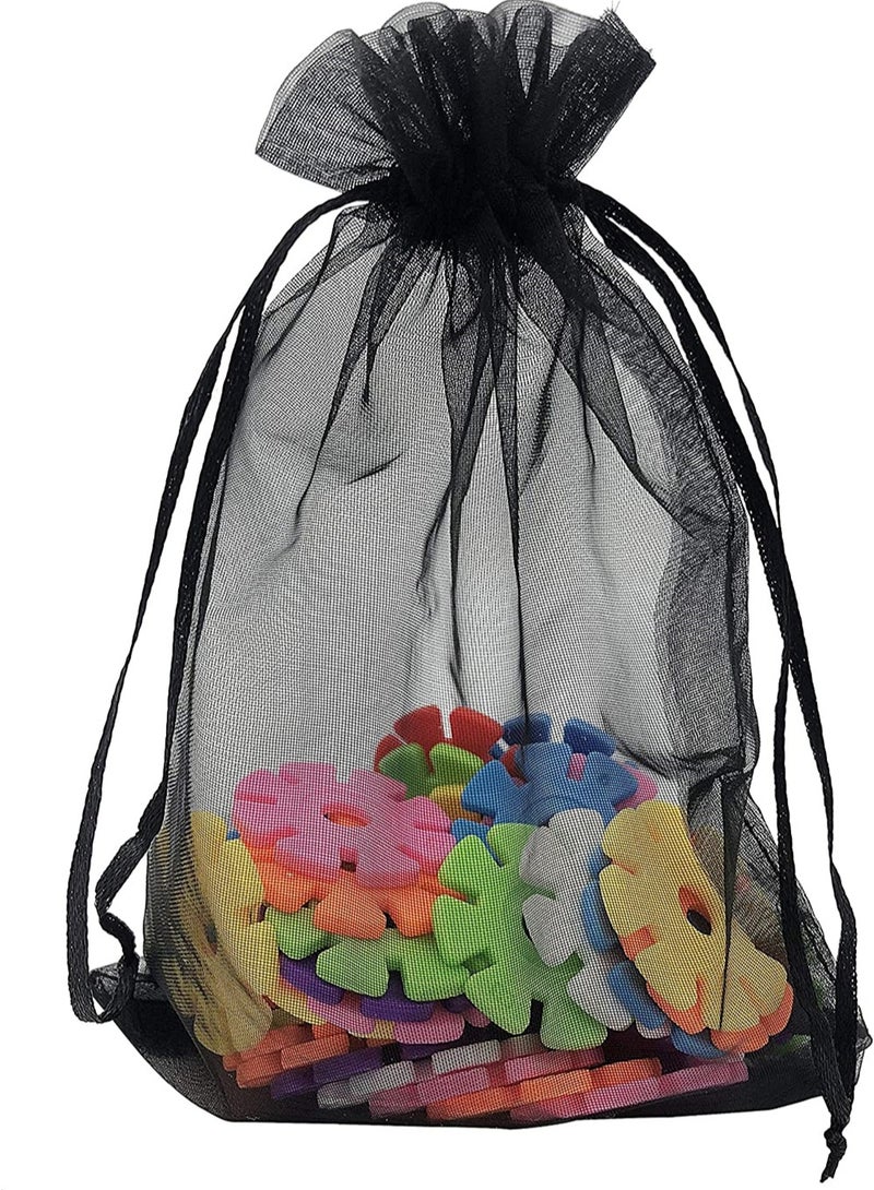 100PCS Sheer Organza Bags 5X7 inches Black with Drawstring Jewelry Pouches Gift Bags for Wedding Party Favor Festival Candy Gift Bags