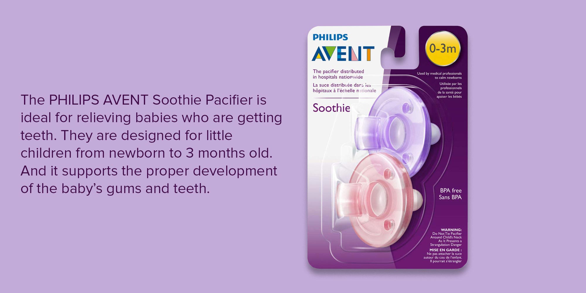 Free-Bpa and Latex Silicone Soothie Pacifier, Pack of 2, Pink/Purple - SCF190/02