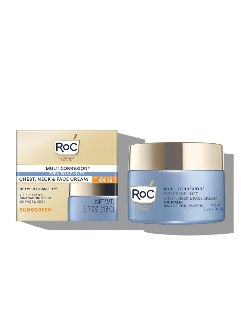 RoC Multi Correxion 5 in 1 Chest, Neck, and Face Moisturizer Cream with SPF 30, for Neck Firming and Wrinkles, Vitamin E & Shea Butter, Oil Free Skin Care, 1.7 Ounces