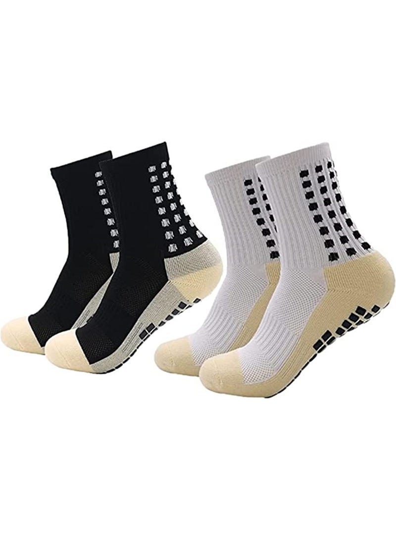 ELECDON 2 Pcs Unisex Non Slip Sport Soccer Socks, Breathable Comfortable Athletic Football Basketball Hockey Sports Grip Socks with Rubber Dots for Men and Women