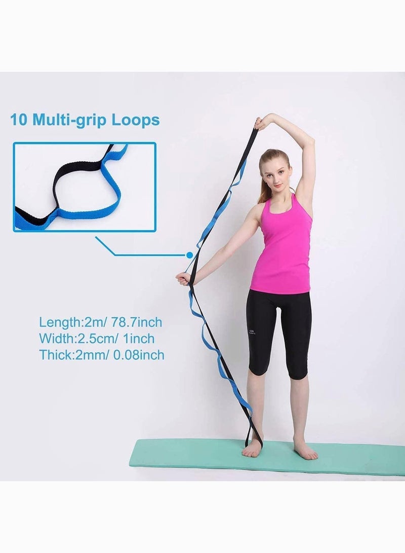 Stretching Strap, SYOSI Multi-Grip Flexibility Leg Stretch Band Durable Exercise Belt for Rehab Yoga Pilates Dance and Gymnastics, Blue, 2 Meters