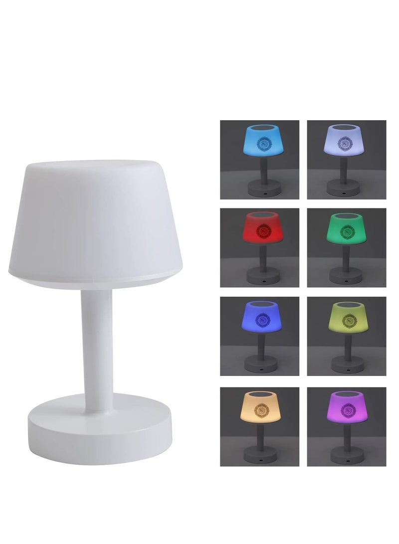 Desk Lamp Qur'an Speaker/Azan Clock/Bluetooth, 7 Colors LED Touch Table Lamp 8GB, With 16 Reciters Plus 16 Translations