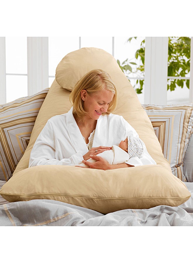 U-Shaped Maternity Pillow Cotton Beige 80x120cm