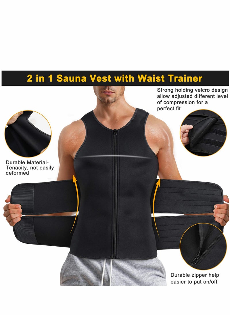 Men Waist Trainer Vest, Sauna Vest for Men, Zipper Neoprene Sauna Sweat Suit Tank, Top Workout （ L ）