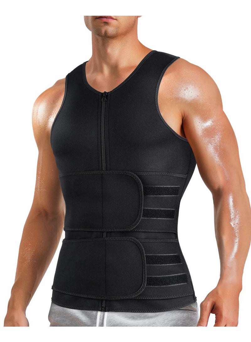 Men Waist Trainer Vest, Sauna Vest for Men, Zipper Neoprene Sauna Sweat Suit Tank, Top Workout （ L ）