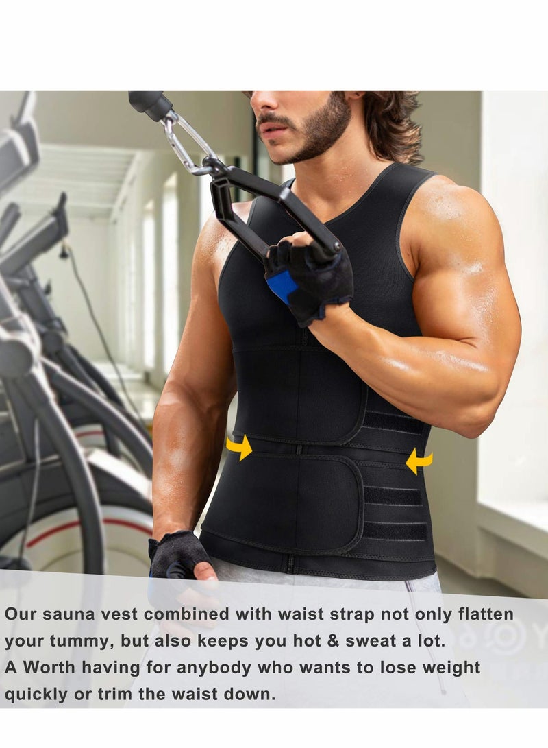 Men Waist Trainer Vest, Sauna Vest for Men, Zipper Neoprene Sauna Sweat Suit Tank, Top Workout （ L ）