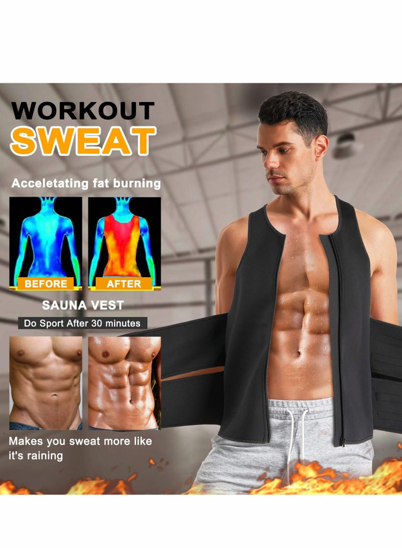 Men Waist Trainer Vest, Sauna Vest for Men, Zipper Neoprene Sauna Sweat Suit Tank, Top Workout （ L ）