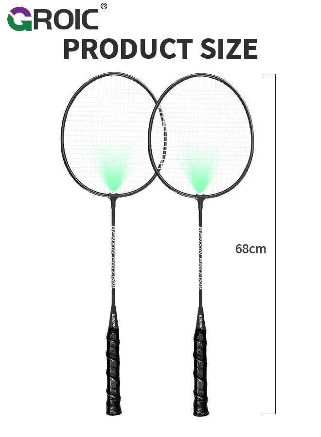 1 Pairs LED Badminton Rackets Set with 2 LED Glowing Badminton Balls and Carrying Bag Included, Glow in The Dark Badminton Racket Set Led Tennis Racket Set with 2 Light-up Badminton Balls