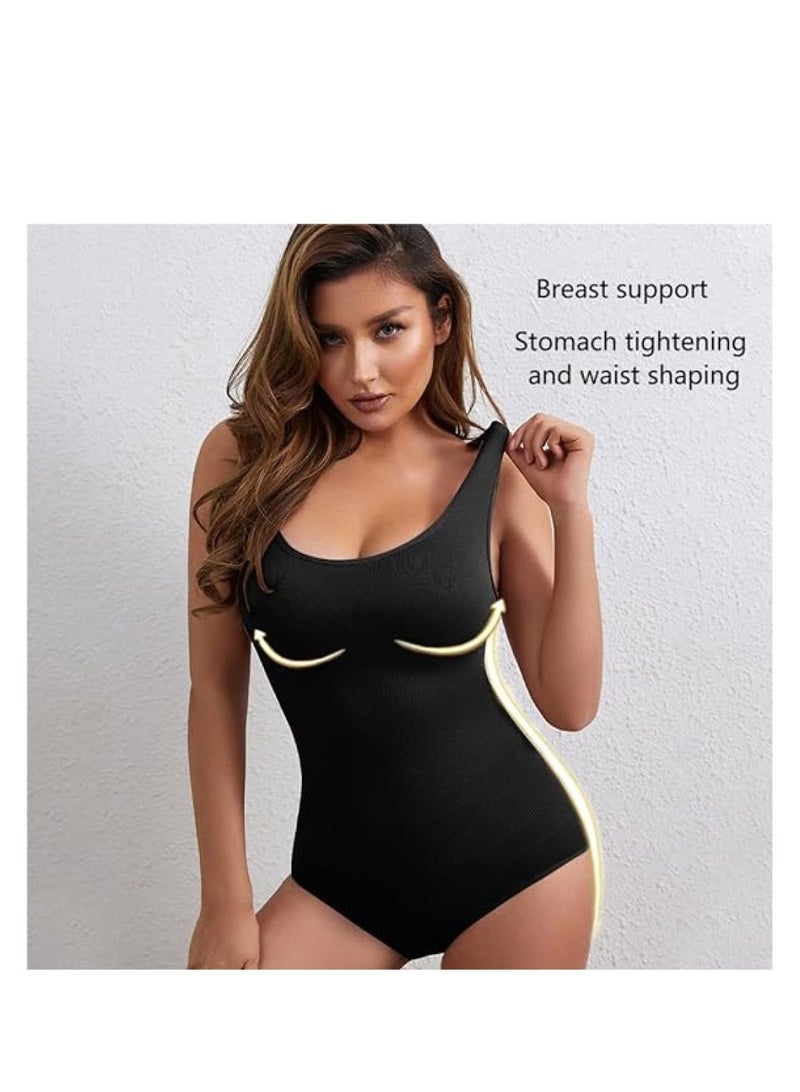 Bodysuit For Women Tummy Control Shapewear Mid-Thigh Seamless Full Body Shaper Black