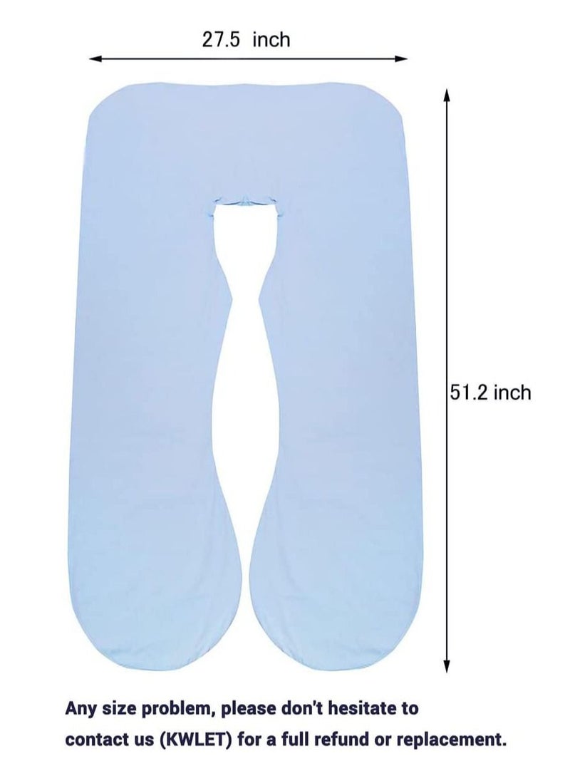 Maternity Pillow, U Shape Maternity Full Body Pillow With Zipper Removable Cover, Maternity Back, Hip, Leg, Belly Support (Blue Cotton)