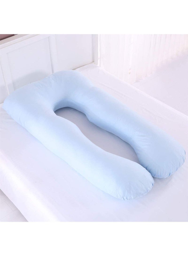 Maternity Pillow, U Shape Maternity Full Body Pillow With Zipper Removable Cover, Maternity Back, Hip, Leg, Belly Support (Blue Cotton)
