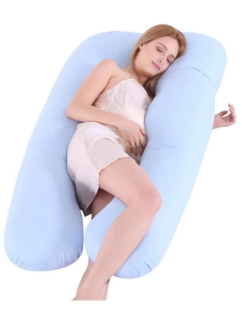 Maternity Pillow, U Shape Maternity Full Body Pillow With Zipper Removable Cover, Maternity Back, Hip, Leg, Belly Support (Blue Cotton)
