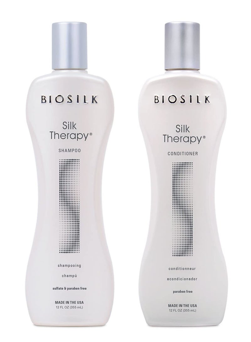 BioSilk Silk Therapy Duo Set Shampoo & Conditioner, Gentle Cleansing Haircare For Amazing Shine, Sulfate, Paraben, & Cruelty-Free, 12 Oz (Pack of 2)