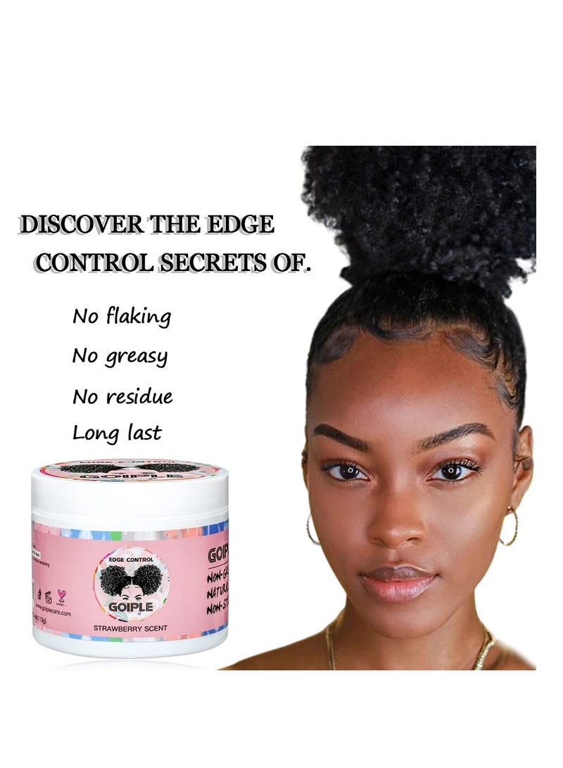 Edge Control Wax for Women Strong Hold Non-greasy Edge Smoother, Edge Wax Styling Tamer Edge Control for Black Hair No Flaking, White Residue, Shine and Smooth Strawberry Scent 4oz