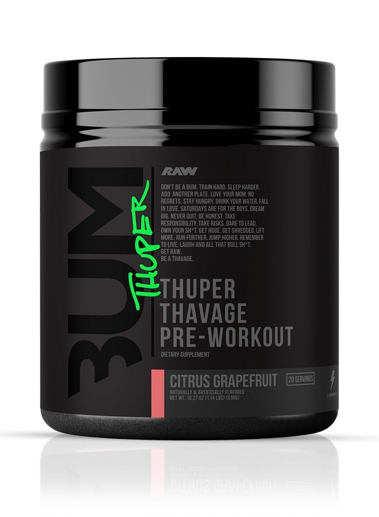 RAW Thuper Thavage Pre Workout - Champion Power for Peak Performance & Focus, Formulated by Chris Bumstead, Citrus Grapefruit, 40 Servings