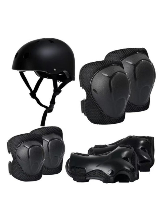 Roller Skating Protective Gear Children's Helmet Set of Riding Elbow Wristband Skateboard Skates Balance Bike Helmet Knee Pads Black