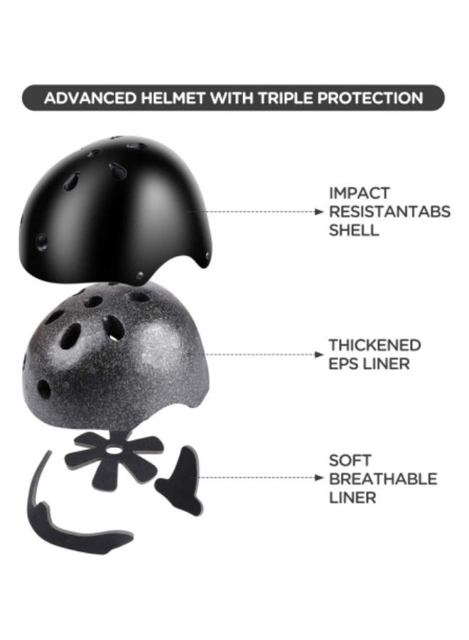 Roller Skating Protective Gear Children's Helmet Set of Riding Elbow Wristband Skateboard Skates Balance Bike Helmet Knee Pads Black