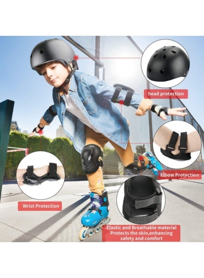 Roller Skating Protective Gear Children's Helmet Set of Riding Elbow Wristband Skateboard Skates Balance Bike Helmet Knee Pads Black