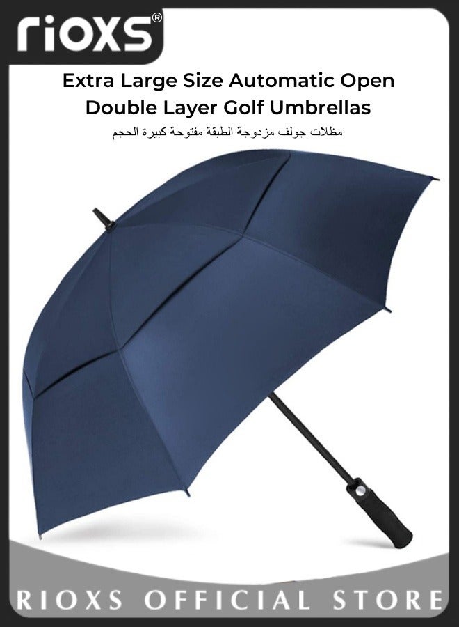 Extra Large Size Automatic Open Double Layer Golf Umbrellas Waterproof Windproof  Sun Rain Protection Umbrella with Comfortable Handle