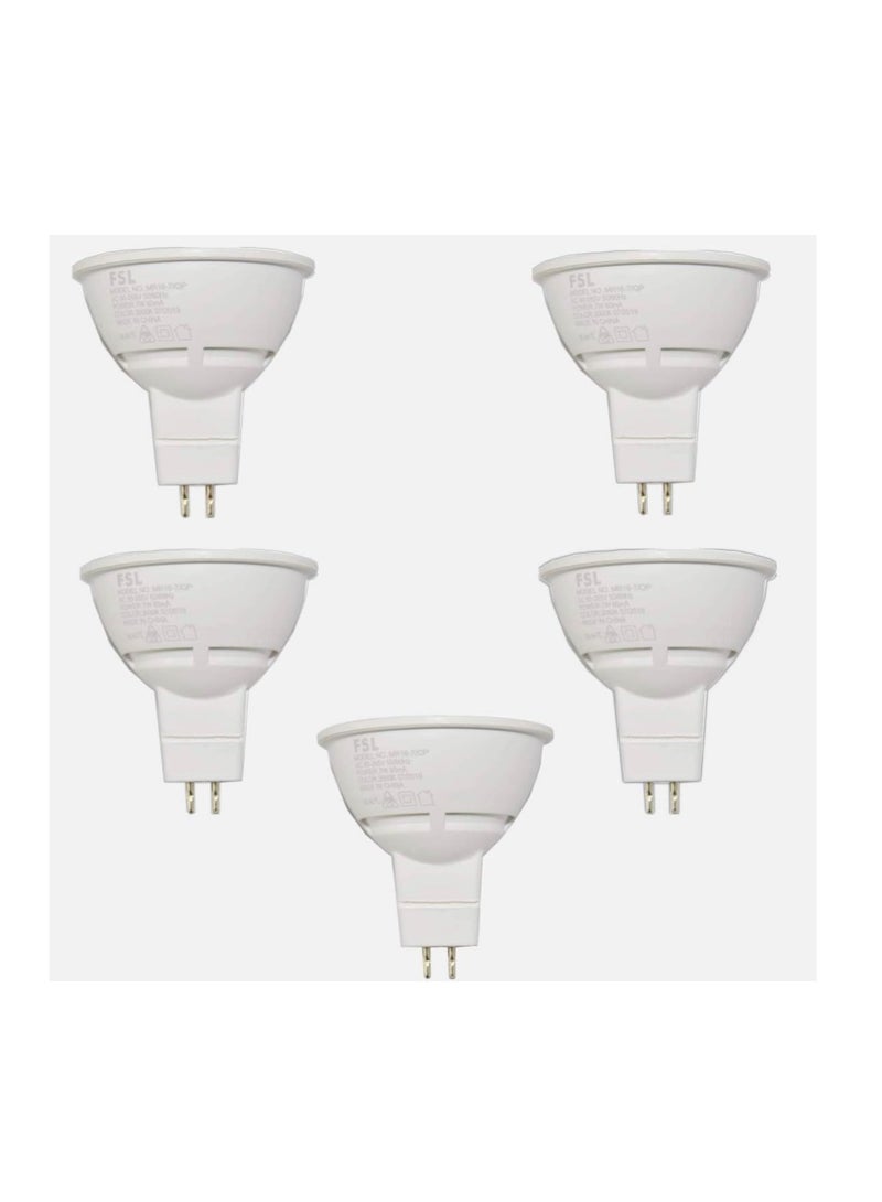 FSL LED MR16 Spot Light 7W GU5.3 voltage AC90-265V 50/60Hz Warm White 3000K, 5 PACK PRICE