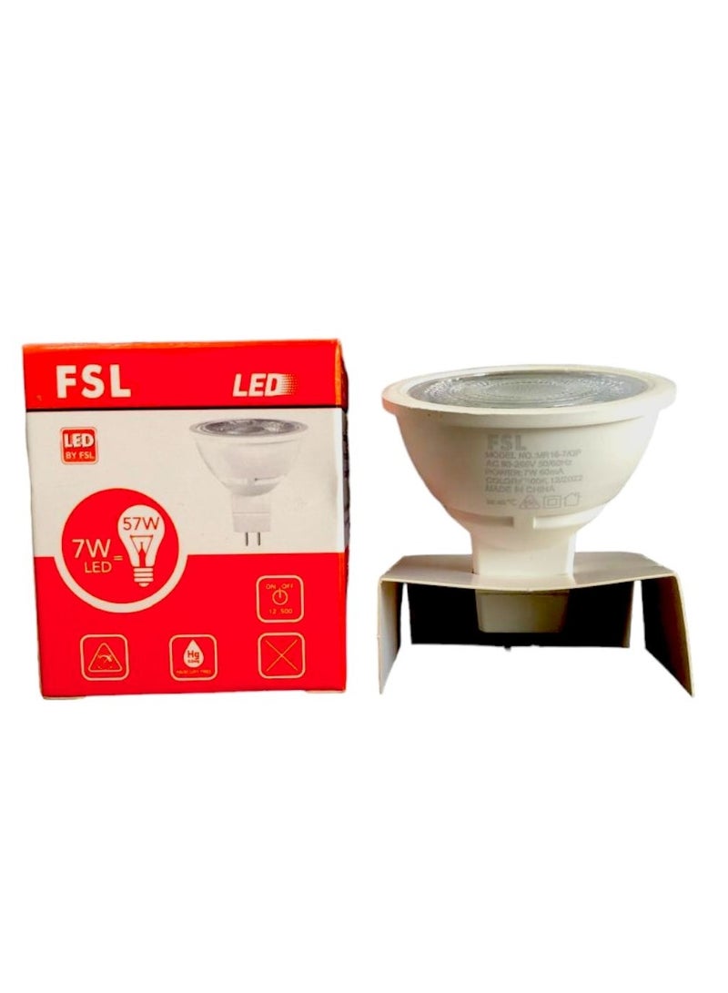 FSL LED MR16 Spot Light 7W GU5.3 voltage AC90-265V 50/60Hz Warm White 3000K, 5 PACK PRICE