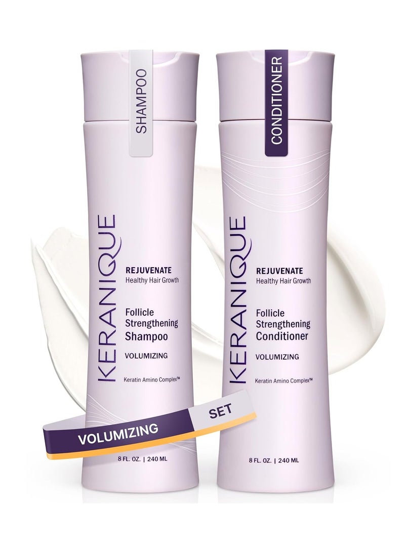 Keranique Volumizing Shampoo and Conditioner Set for Hair Repair and Growth with Biotin and Keratin for Women, Thinning Hair Formula, 8 Fl Oz Each