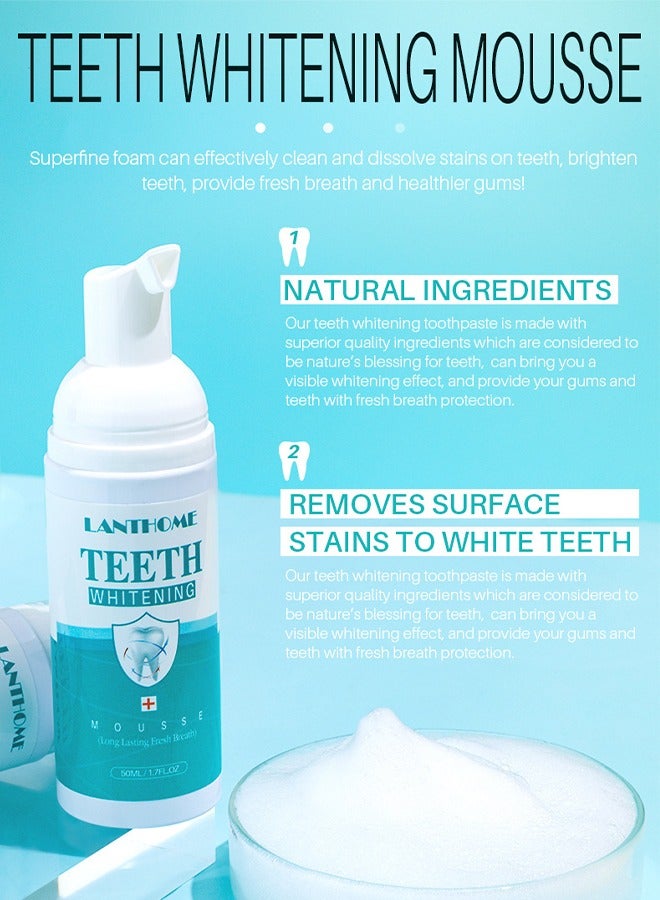 Teeth Whitening Mousse Long Lasting Fresh Breath,White Foam Teeth Whitening Mousse ，Stain Remover, Teeth Whitening Booster (50ml)