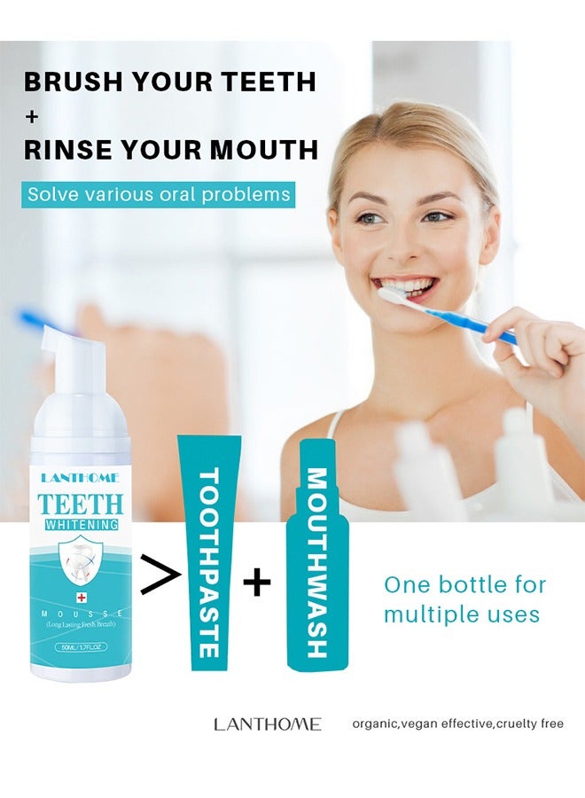 Teeth Whitening Mousse Long Lasting Fresh Breath,White Foam Teeth Whitening Mousse ，Stain Remover, Teeth Whitening Booster (50ml)