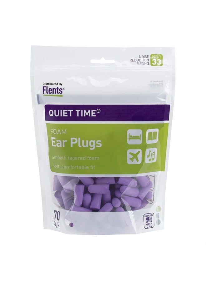 Ear Plugs for Sleeping, Snoring, Loud Noise, Traveling, Concerts, Construction, & Studying, Made in the USA, NRR 33, Purple, 70 Pair