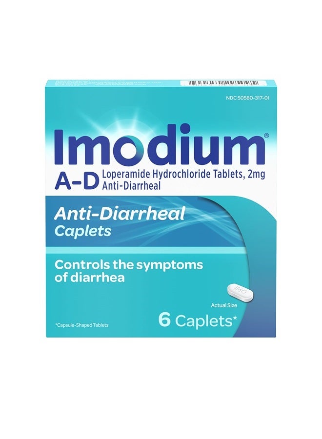 AD Diarrhea Relief Caplets -Loperamide Hydrochloride Anti-Diarrheal Medicine (294314), Blue, 6 Count