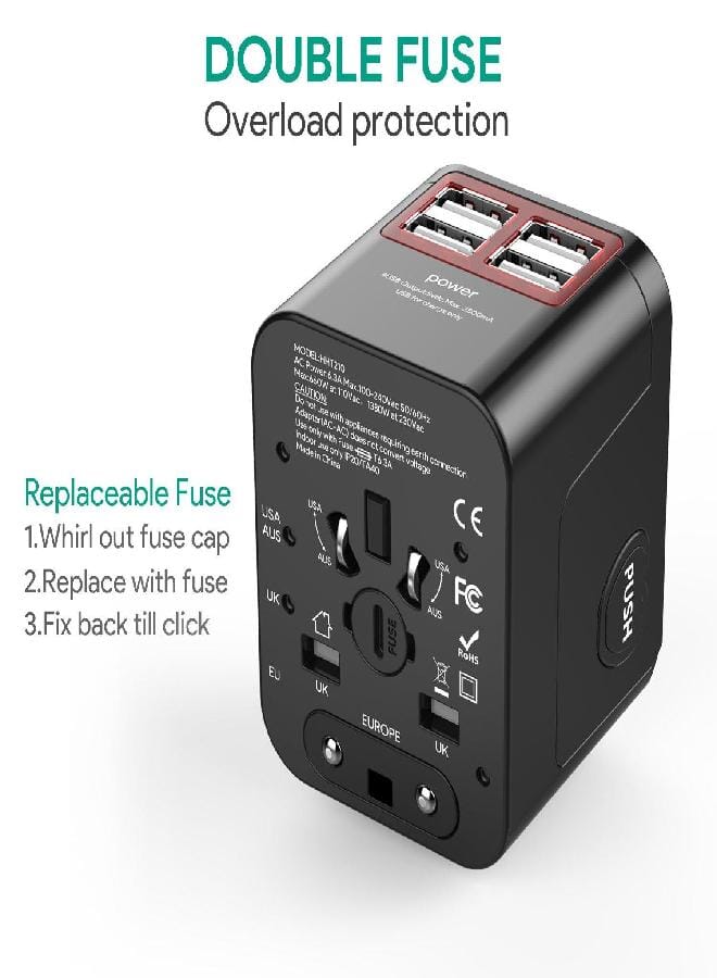 JOOMFEEN Universal Travel Power Adapter Worldwide(Black)