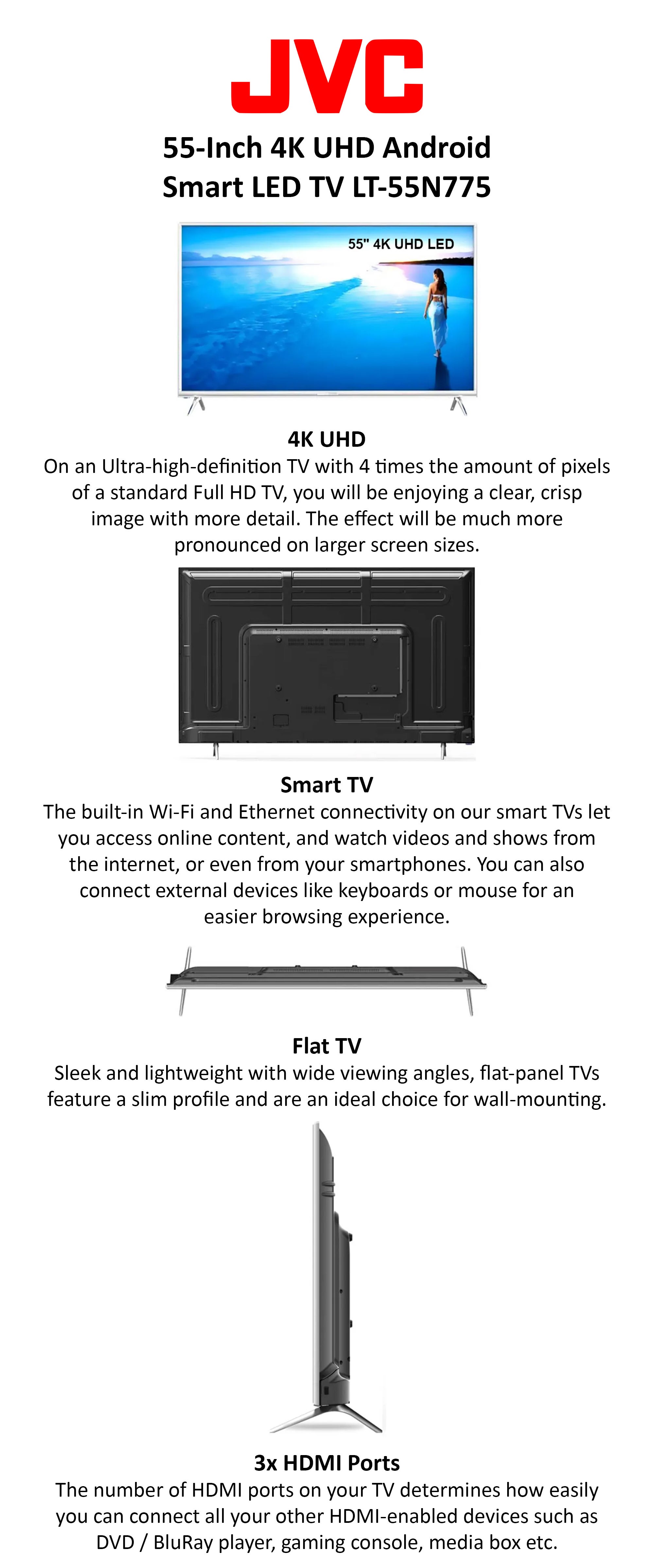 55 Inch Edgeless 4K UHD Android 13 Smart TV With Dolby Audio And Quadcore Processor LT-55N775 Black