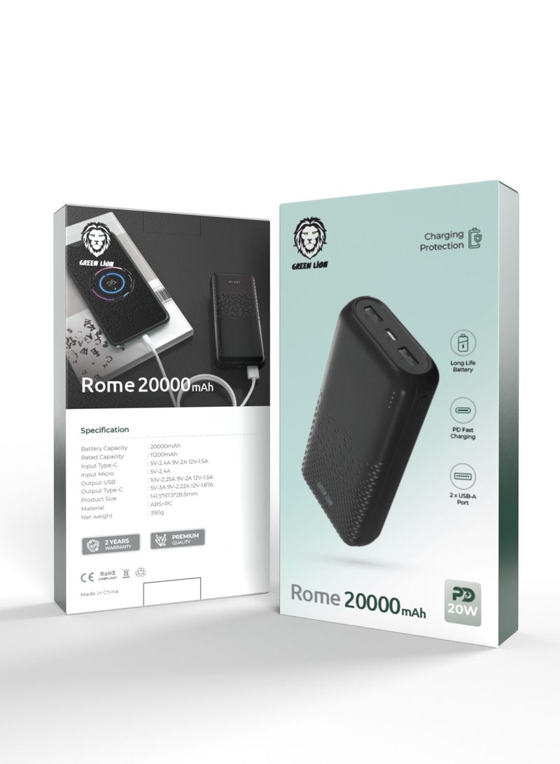 Rome 20000mAh Power Bank 20W PD Multiple Output Ports Black