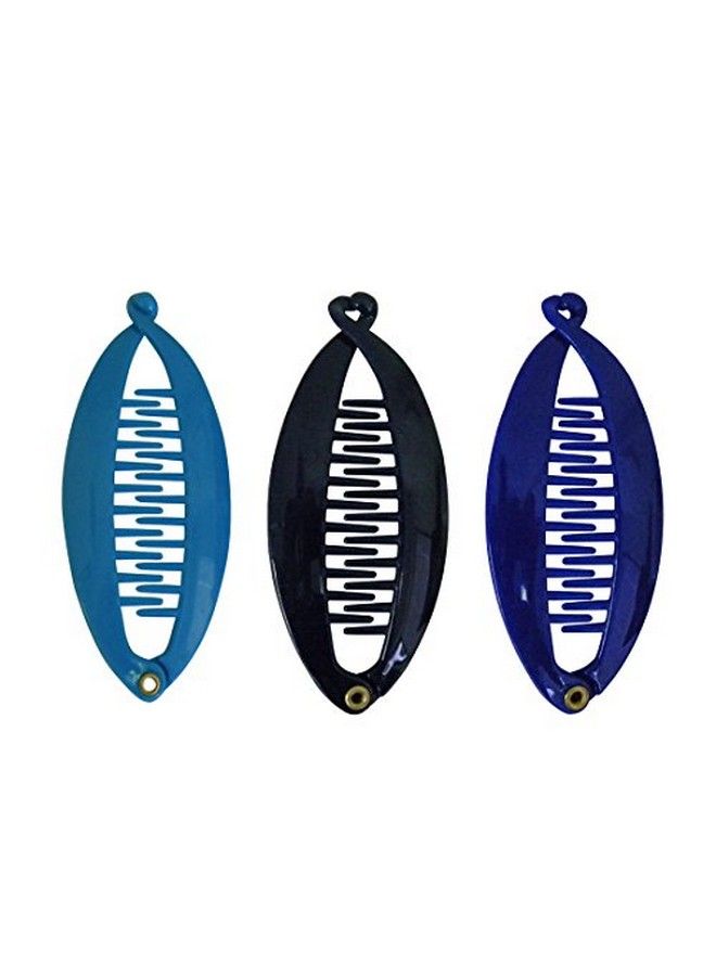 Set Of Three 3.5 Inch Mini Banana Clip Hair Clincher Blue Navy Royal Blue