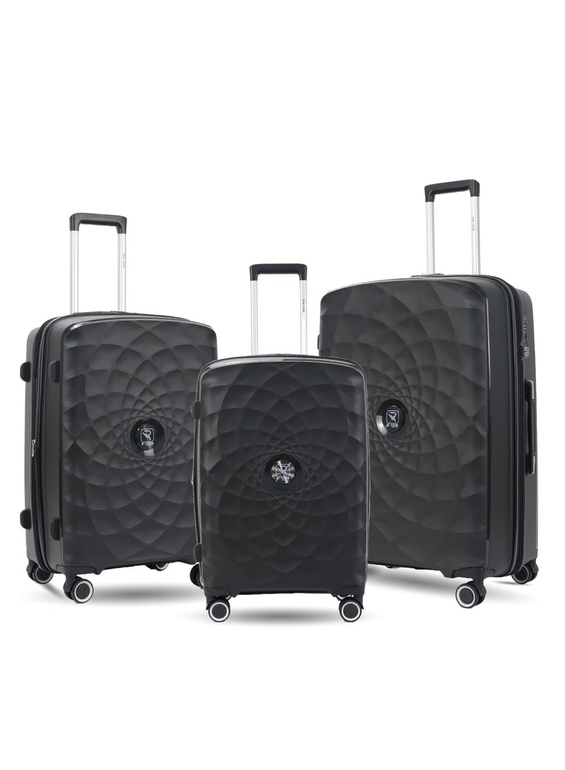 Paris Set of 3 Suitcase Luggage Trolley Bag Black with Durable and Lightweight PP Hard-shell, 3 Level Telescopic Handle, 4 Quiet 360° Wheels and TSA Lock