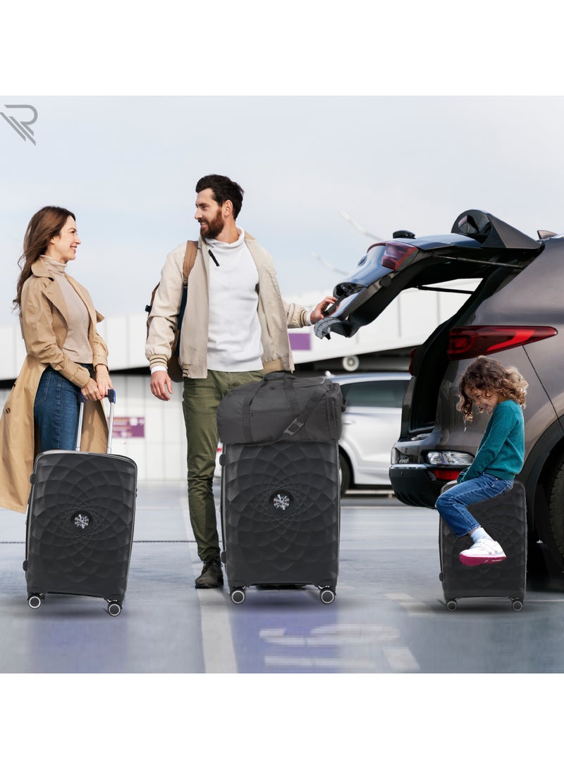 Paris Set of 3 Suitcase Luggage Trolley Bag Black with Durable and Lightweight PP Hard-shell, 3 Level Telescopic Handle, 4 Quiet 360° Wheels and TSA Lock