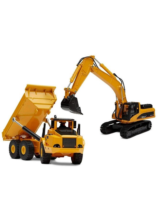 Construction Truck And Excavator Toy Set 2 Diecast Metal Vehicle Toys For Kids 8+ ; Remote Control Excavator For Adults ; Yellow & Black Excavator And Dump Truck Toys