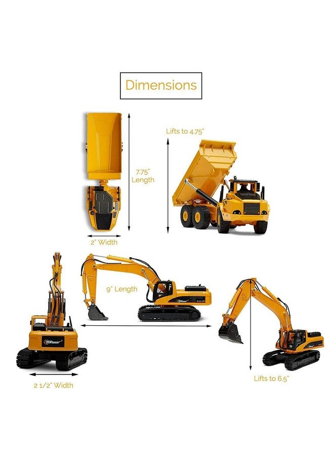 Construction Truck And Excavator Toy Set 2 Diecast Metal Vehicle Toys For Kids 8+ ; Remote Control Excavator For Adults ; Yellow & Black Excavator And Dump Truck Toys