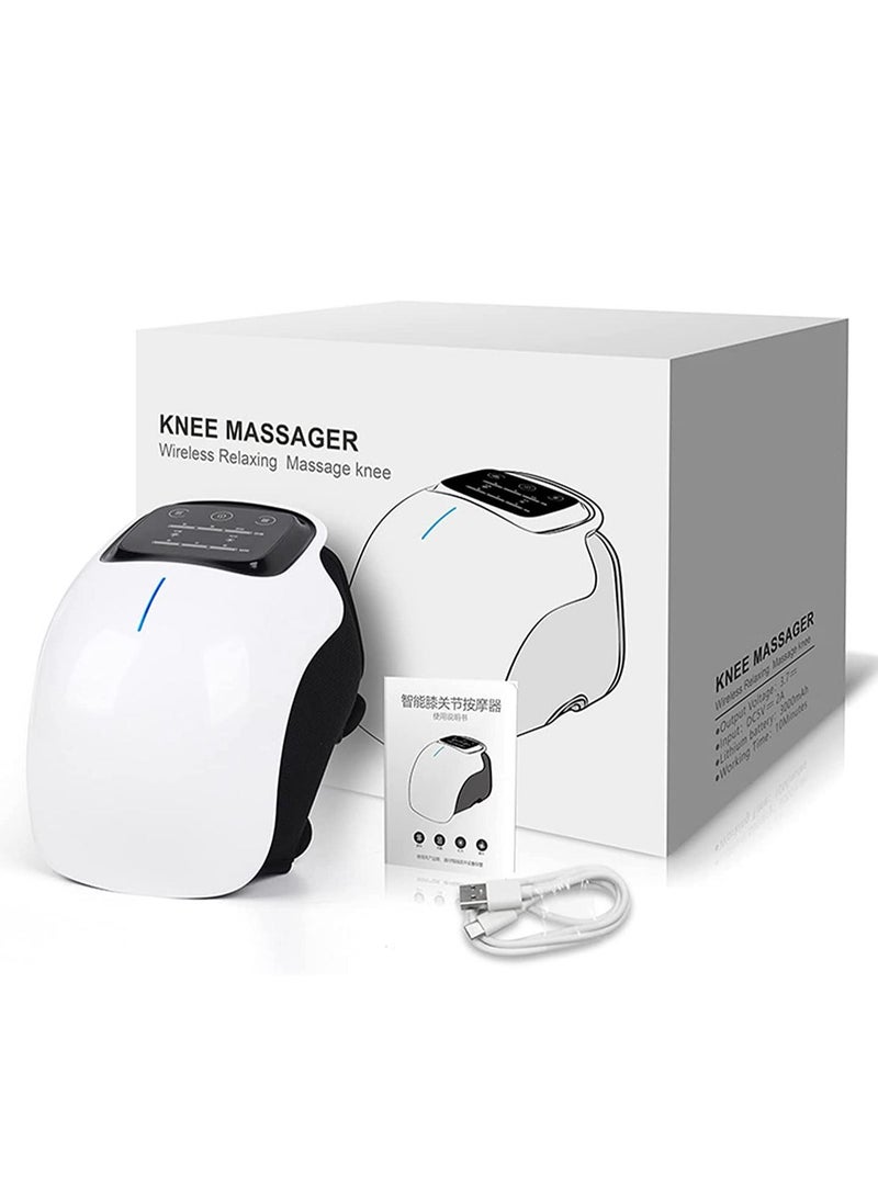 Knee Massager With Heat For Pain Relief Electric Cordless Vibration Knee Massage Device With Kneading For Arthritis and Joint Circulation Warmer Rechargeable White