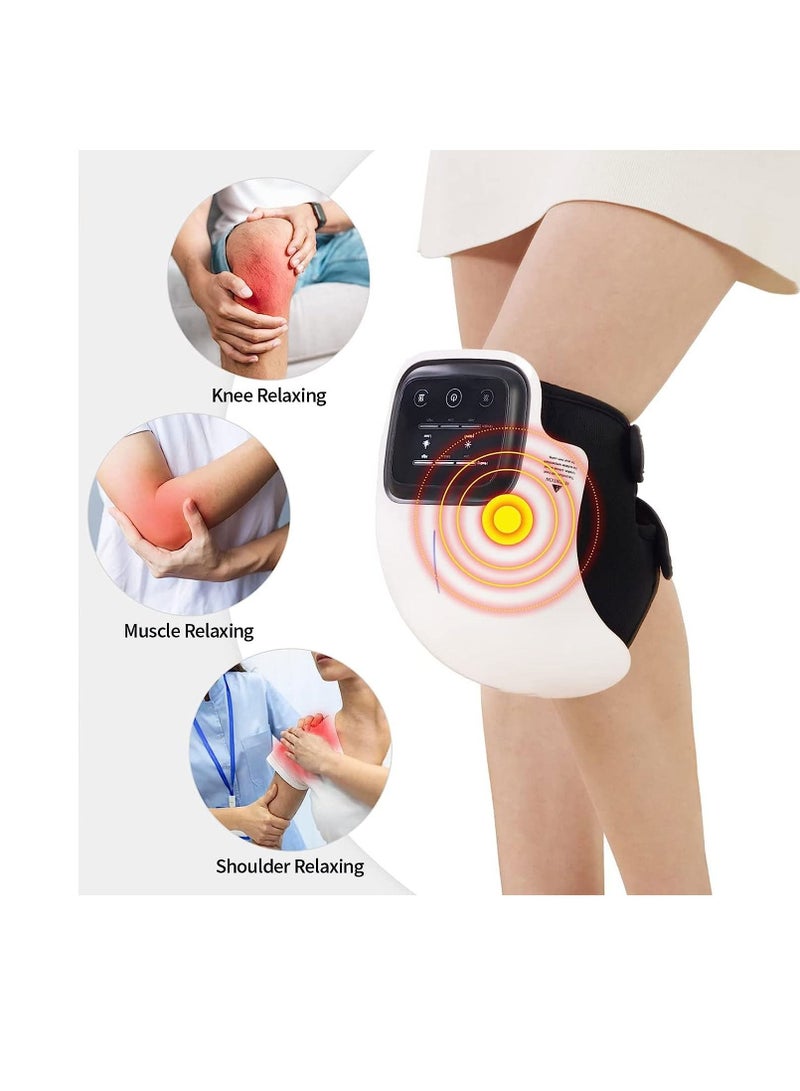 Knee Massager With Heat For Pain Relief Electric Cordless Vibration Knee Massage Device With Kneading For Arthritis and Joint Circulation Warmer Rechargeable White