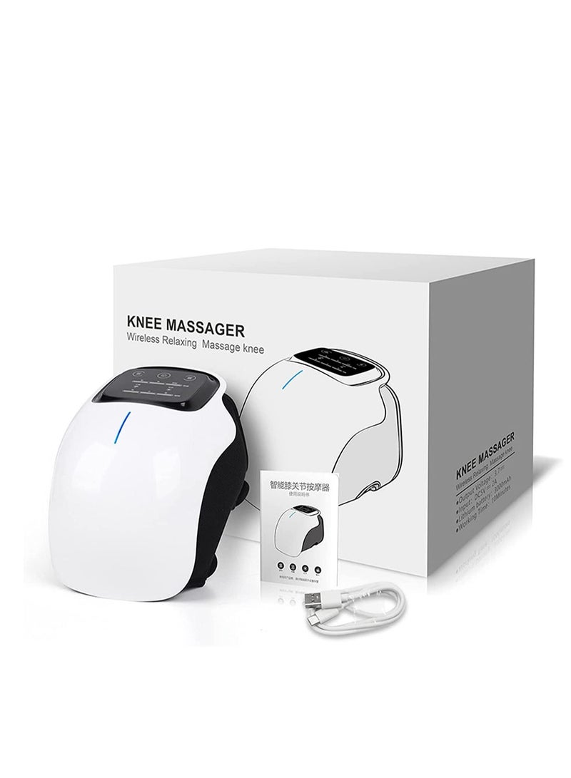 Knee Massager With Heat For Pain Relief Electric Cordless Vibration Knee Massage Device With Kneading For Arthritis and Joint Circulation Warmer Rechargeable White