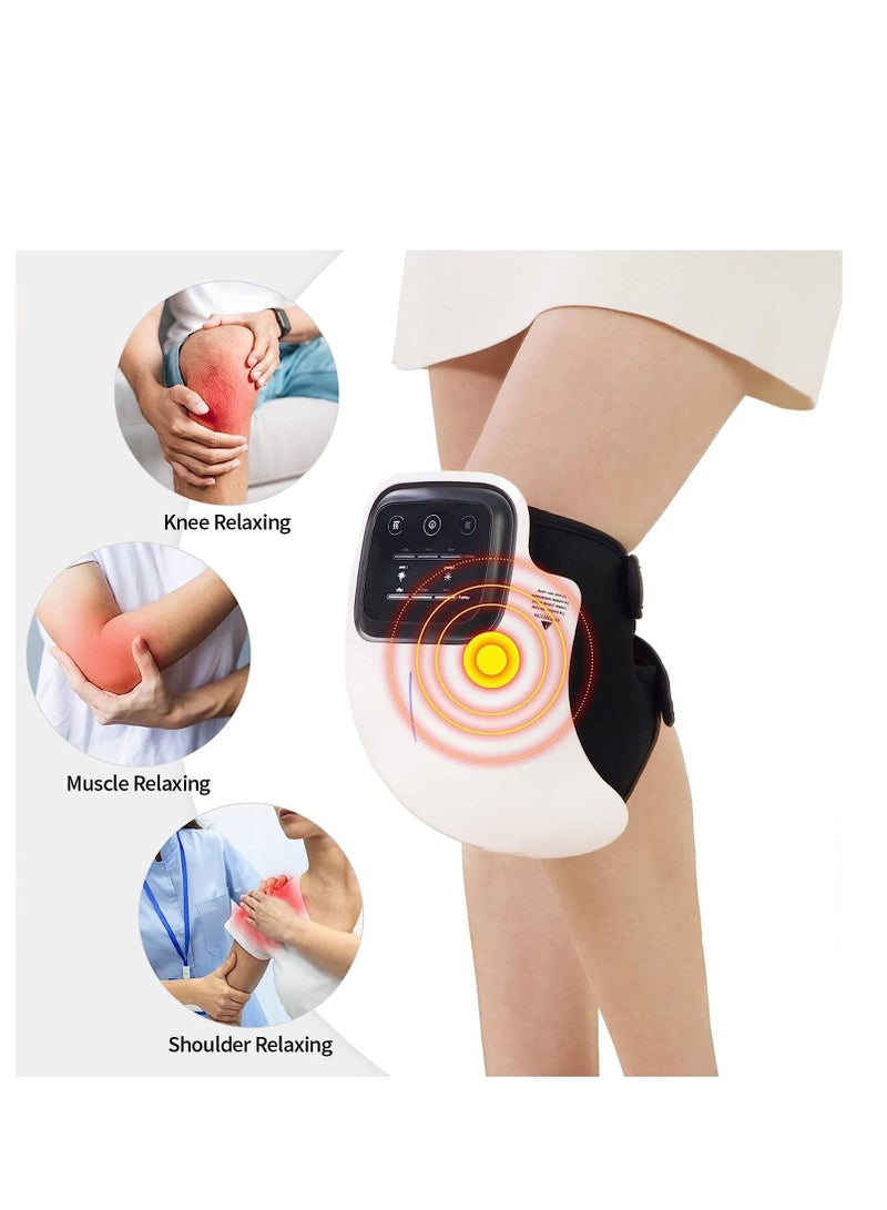 Knee Massager With Heat For Pain Relief Electric Cordless Vibration Knee Massage Device With Kneading For Arthritis and Joint Circulation Warmer Rechargeable White