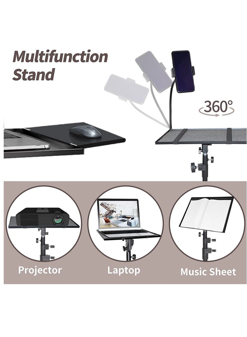 Universal Workstation Projector Tripod Stand with Wheels, Phone Holder [Adjustable Height upto 61” Tiltable 180 Degrees] Rolling Laptop Desk Tripod For Stage, Studio