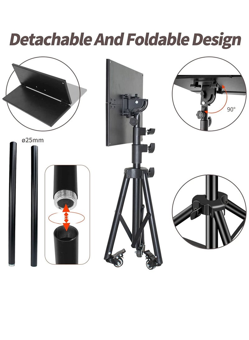 Universal Workstation Projector Tripod Stand with Wheels, Phone Holder [Adjustable Height upto 61” Tiltable 180 Degrees] Rolling Laptop Desk Tripod For Stage, Studio